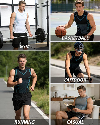 3Pack Mens Running Sport Tank Tops Dry Fit Gym Wicking Athletic Mesh Breathable Cool Workout Sleeveless Shirts Base Layer