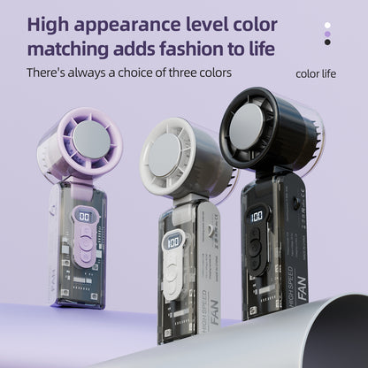 Portable LED Light Rechargeable Handheld Wearable Fan Digital Display Mini Personal Fan with Turbo Cooling for Travel