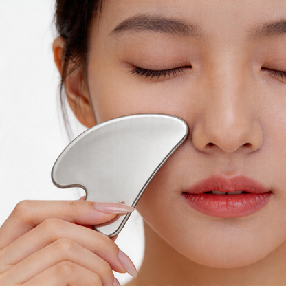 Gua Sha Facial Massage Stainless Steel Anti-Aging Firming Face Cooling Eye SPA Body Massage Tool (Silver) with Travel Pouch