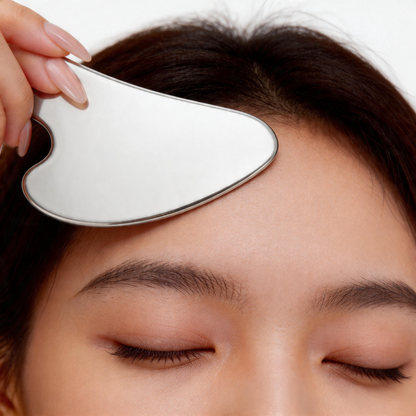 Gua Sha Facial Massage Stainless Steel Anti-Aging Firming Face Cooling Eye SPA Body Massage Tool (Silver) with Travel Pouch