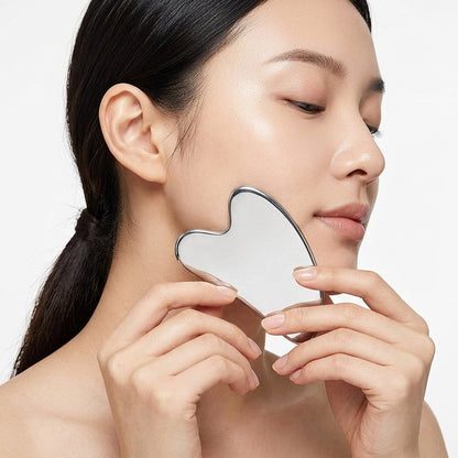 Gua Sha Facial Massage Stainless Steel Anti-Aging Firming Face Cooling Eye SPA Body Massage Tool (Silver) with Travel Pouch