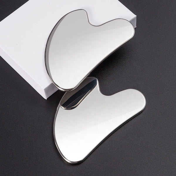 Gua Sha Facial Massage Stainless Steel Anti-Aging Firming Face Cooling Eye SPA Body Massage Tool (Silver) with Travel Pouch
