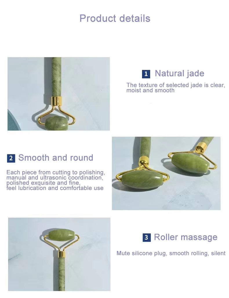 Jade Gua Sha Facial Massager Face Roller Set Anti-Breakage Long-Lasting Use Jawline Sculpting Puffiness Skin Care Tool
