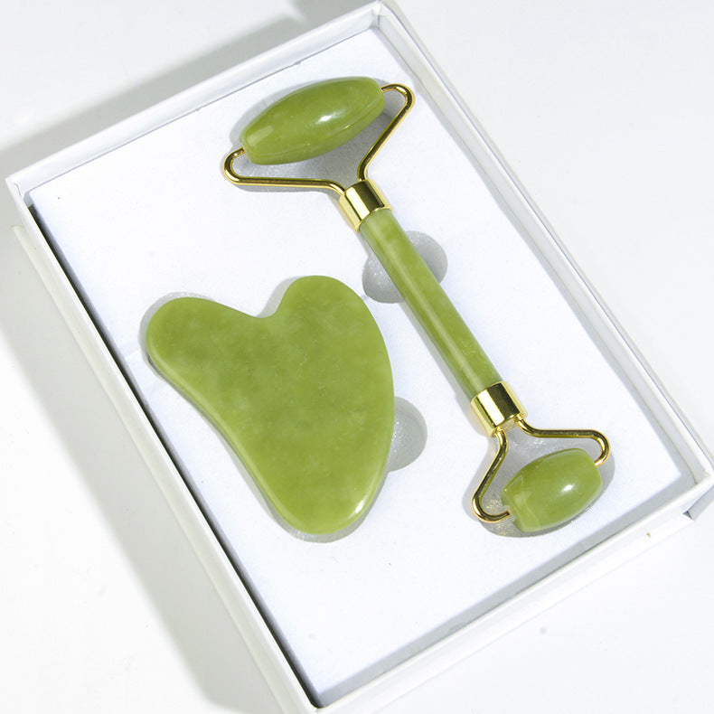 Jade Gua Sha Facial Massager Face Roller Set Anti-Breakage Long-Lasting Use Jawline Sculpting Puffiness Skin Care Tool